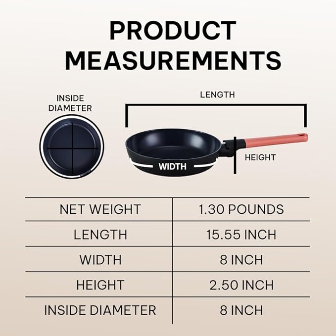Brabantia Tasty+ 8” Nonstick Frying Pan – PFAS/PFOA/PTFE Free Ceramic Skillet with Stay‑Cool Handle, Easy Clean, Even Heating, Ideal for Eggs & Small Meals