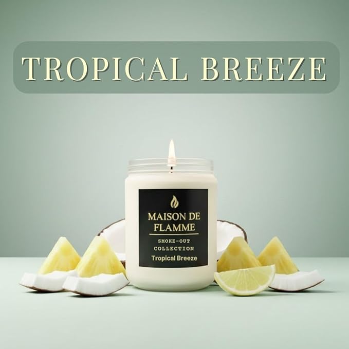Tropical Breeze Odor-Eliminating Scented Candle (White Jar, 200g/7oz) | Long-Lasting Premium Soy Wax Candle for Smoke, Kitchen & Pet Odors