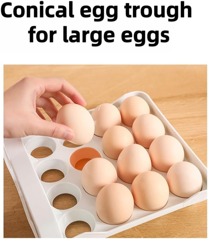 Egg Drawer for Refrigerator 32 Eggs, 2 Tier Clear Stackable Egg Holder with Drawer for Fridge, Drawer Type Egg Storage Box, Egg Tray Countertop (White)