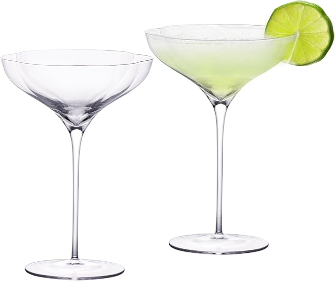 KAMMAK Martini Glasses Set of 2, 9.47 oz Clear Crystal Cocktail Glasses with Stem, Reusable Cocktail Glassware for Wedding Birthday Party, Bar, Margarita, Whiskey, Gin, Tequila, Flower Ice Cream