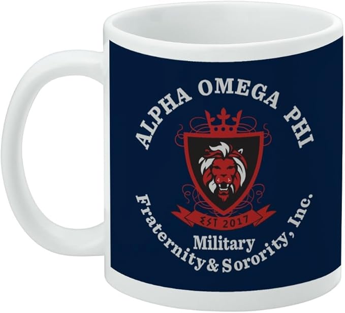 Alpha Omega Phi Sorority Primary Logo Ceramic Coffee Mug, Novelty Gift Mugs for Coffee, Tea and Hot Drinks, 11oz, White