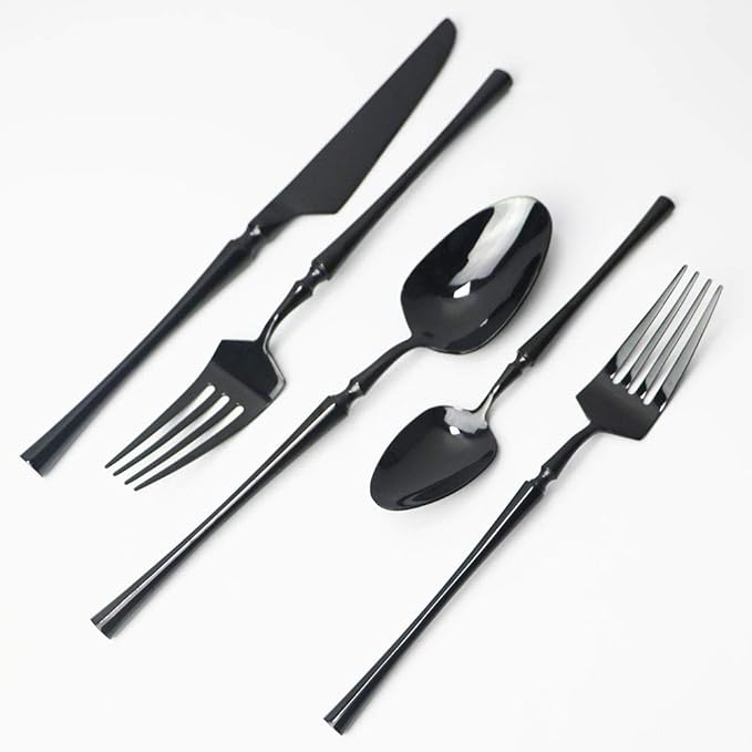 JASHII Black 5-Piece 18/10 Stainless Steel Flatware Cutlery Set for 1, Silverware Set, Mirror polish, Ideal for Wedding Festival Party Home Kitchen, Dishwasher Safe (Black)