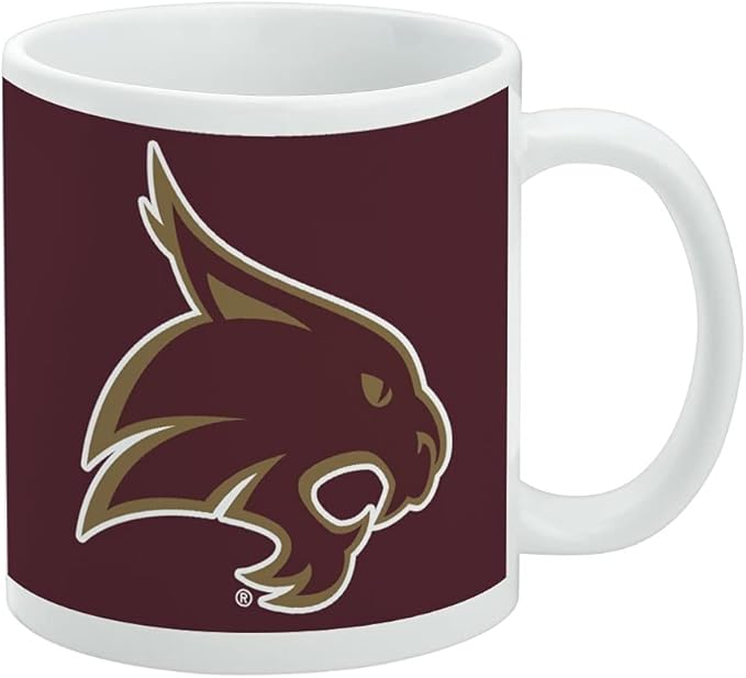 Texas State University Logo Ceramic Coffee Mug, Novelty Gift Mugs for Coffee, Tea and Hot Drinks, 11oz, White