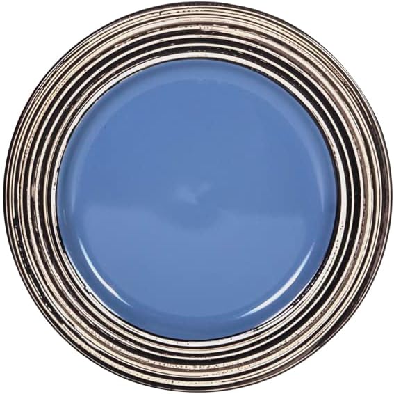 16 Piece Dinnerware Set, Ceramic Plates and Bowls Sets for 4, Microwave and Dishwasher Safe, Handcrafted Tree Bark Series Dish Set, Blue