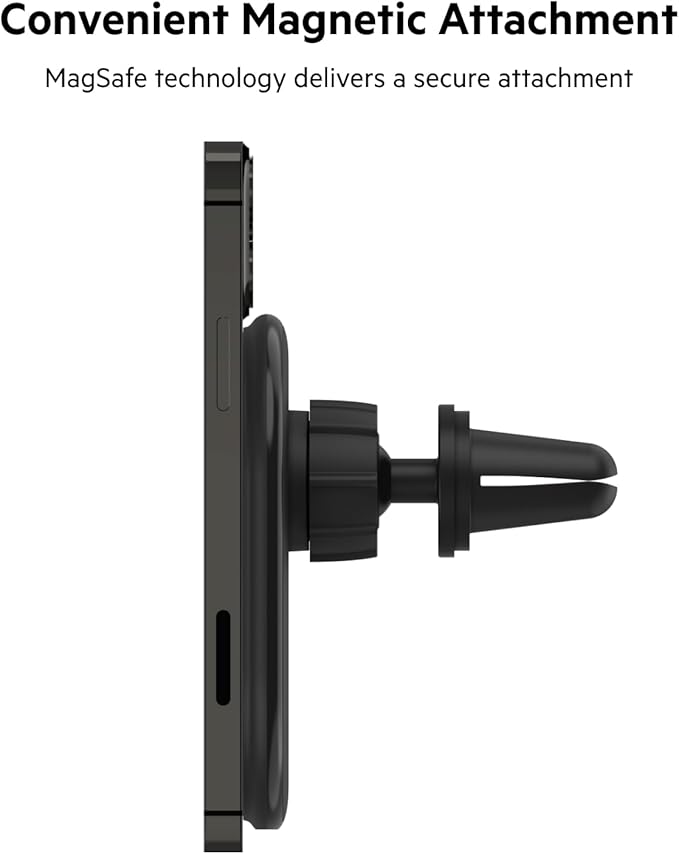 Belkin MagSafe-Compatible Magnetic Wireless Car Charger 10W - Wireless Charger, Magnetic Car Vent Phone Mount for iPhone 17, iPhone 16, 15, & 14 Series, Pixel 10 (Power Supply NOT Included) - Black