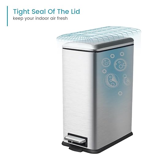 12 Gallon Trash Can, Stainless Steel Kitchen Garbage Can with Removal Inner Bucket, Soft Close Lid, Step on Trash Can for Home and Office, 45 Liter Capacity, Silver