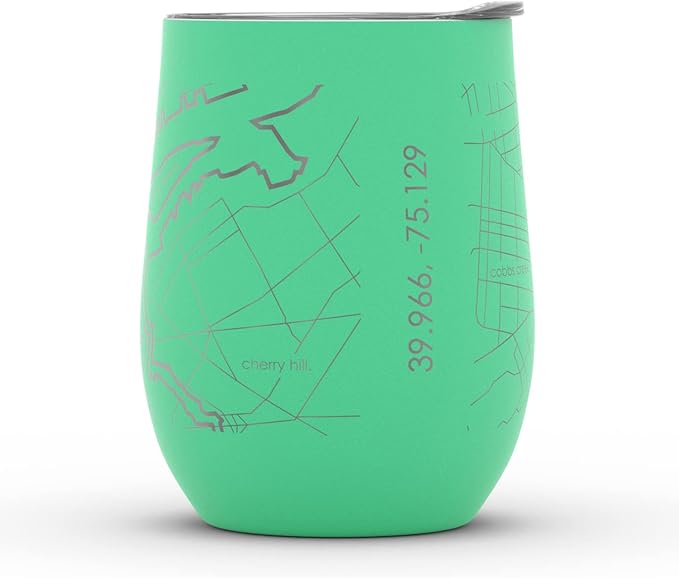 Well Told Engraved Philadelphia Pennsylvania Map Insulated Wine Tumbler, Etched Stainless Steel Cup (12 oz, Sunday Green) City Map Insulated Tumbler, Custom Insulated Tumbler, Outdoor Drinkware