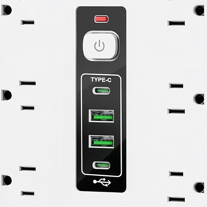 Electrical Outlet Strip - Electricity Management | Outlet Strip with Surge Protection | for Desk Home Dorm Kitchen Wall Living Room Behind Couch TV Phone Refrigerator