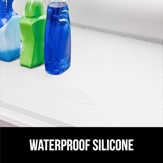 GORILLA GRIP Waterproof Silicone Under Sink Mat with Raised Lip for Kitchen and Bathroom, Cabinet Shelf Liner Stay in Place Mats Dishwasher Safe Drawer Liner, Organizer Tray, 15 x 22 in, White