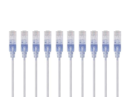 Monoprice Cat6A 2ft White 10-Pk Patch Cable UTP 30AWG 10G Pure Bare Copper Snagless RJ45 SlimRun Series Ethernet Cable