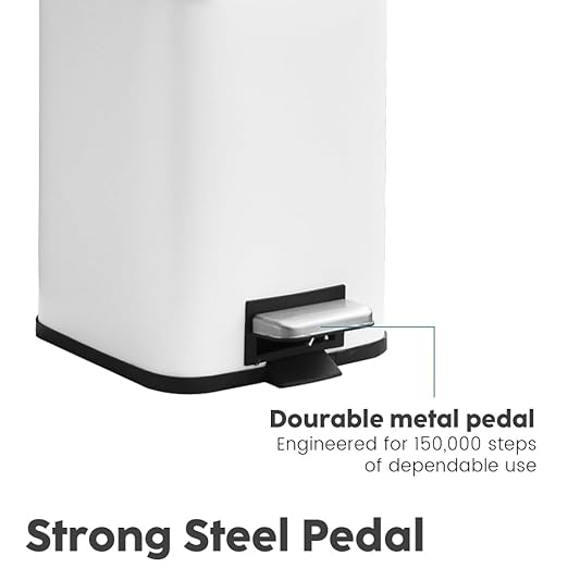 8-Gallon Trash Can, 30 Liter Stainless Steel Garbage Can, Round Trash Can with Lid, Slim Garbage can Featuring a Removable Inner Liner (White, 30L-Square)