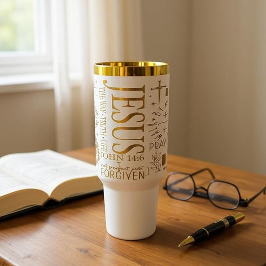 40oz Christian Tumbler with Handle & Straw | Stainless Steel Insulated Travel Mug | Christian Gift | Faith-Based Inspirational Cup (JesusThe Way Truth Life)