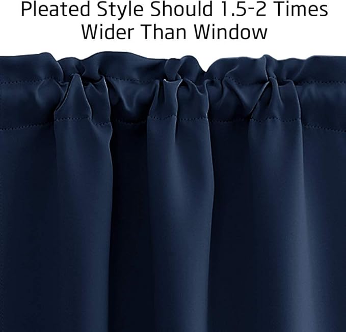 NICETOWN Blackout Window Valance 18 Inches Long +1.6 Inches Header Double Rod Pocket Thermal Insulated Small Curtain Valance for Bedroom Living Room Kitchen Bathroom, 1 Pair, 42 Inches Wide, Navy