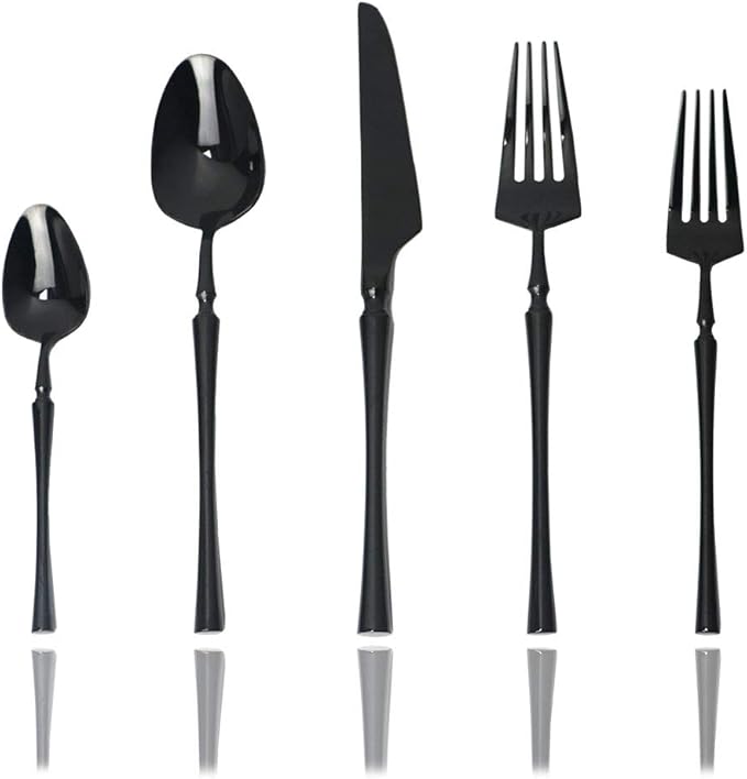 JASHII 20-piece 18/10 Stainless Steel Black Flatware/Cutlery/Tableware Set Service for 4 Person, Include Knife/Fork/Spoon, Mirror Polished (Black)