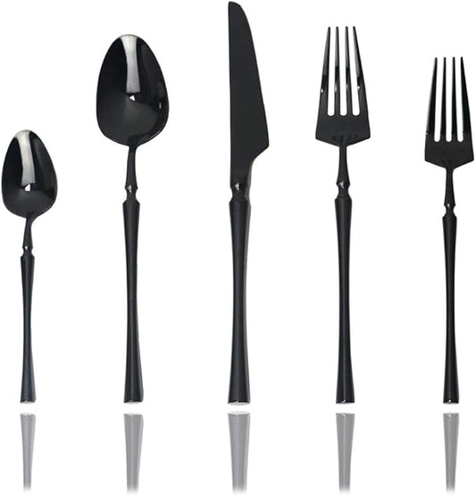 JASHII Black 5-Piece 18/10 Stainless Steel Flatware Cutlery Set for 1, Silverware Set, Mirror polish, Ideal for Wedding Festival Party Home Kitchen, Dishwasher Safe (Black)