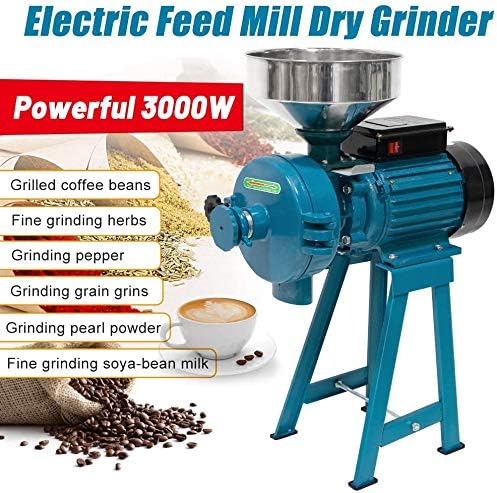 Grain Mills, Upgraded 3000W Wet Dry Cereals Grinder Electric Grain Grinder Corn Mill Heavy Duty 110V Commercial Grain Grinders Machine Rice Corn Grain Coffee Wheat Feed Mills with Funnel