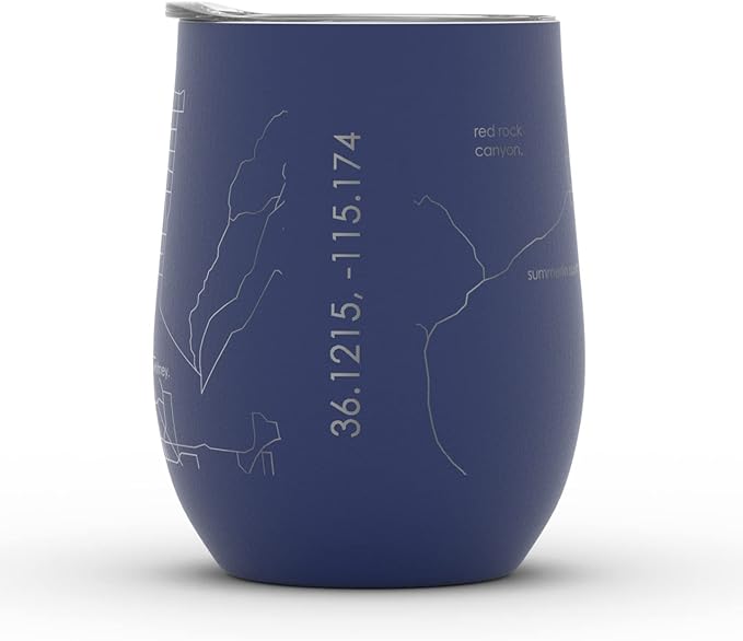Well Told Engraved Las Vegas Nevada Map Insulated Wine Tumbler, Etched Stainless Steel Cup (12 oz, Midnight Blue) City Map Insulated Tumbler, Custom Insulated Tumbler, Outdoor Drinkware