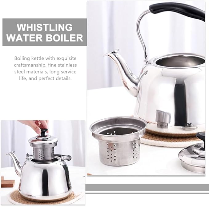 PRETYZOOM Whistling Stainless Steel Tea Kettle with Built-in Tea Strainer 1.5L Large Capacity Stove Top Kettle for Home Kitchen Boiling Water Pot with Heat Resistant Handle