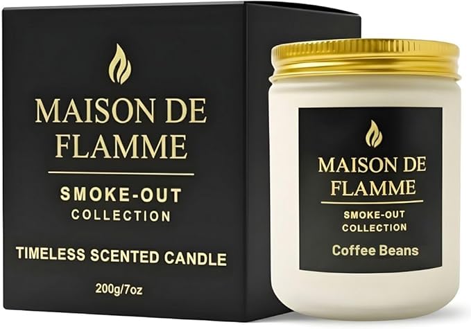 Coffee Beans Odor-Eliminating Scented Candle, 200g/7oz White Jar – Long-Lasting Soy Wax Blend Candle for Smoke, Kitchen & Home Odors