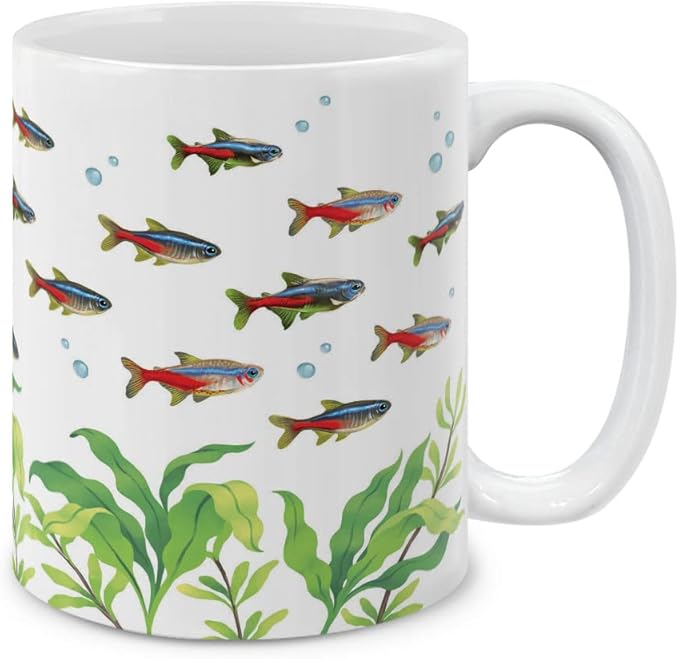 MUGBREW Neon Tetra Fish Ceramic Coffee Mug Tea Cup, 11 OZ