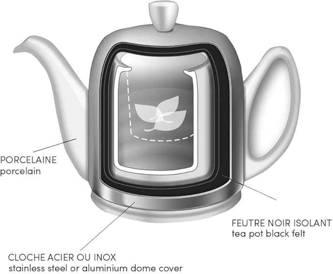 Degrenne Salam Luxury French Tea Pot - Porcelain Teapot with Blue Aluminum Cover, Ceramic Tea Kettle for Loose Tea, Removable Infuser, 4 Cup Capacity, 24oz - Colbalt Blue