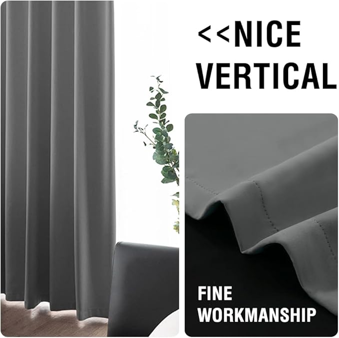 H.VERSAILTEX 100% Blackout Lined Curtains, 2 Thick Layers Completely Blackout Window Treatment Thermal Insulated Drapes for Kitchen/Bedroom (1 Pair, 52" Width x 63" Length Each Panel, Grey)