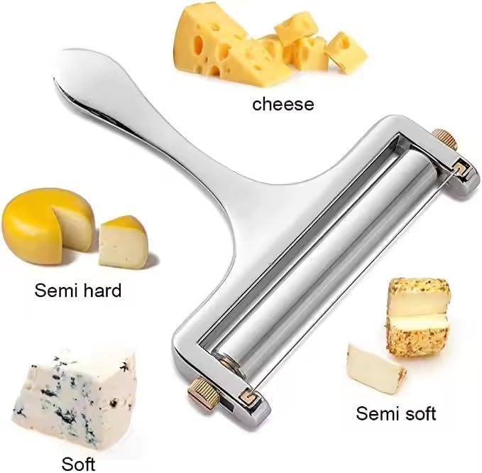 Stainless Steel Wire Cheese Slicer with 2 Extra Wires - Adjustable Hand Held Cheese Cutter - Premium Cheese Shaver for Mozzarella, Cheddar, Gruyere