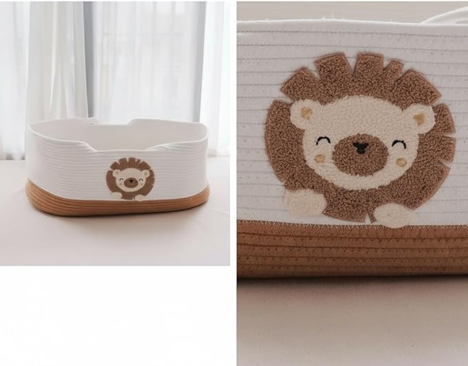 Portable Foldable Basket with Handles, Sturdy Woven Cotton Rope Crate for Daily Organization, Baby Bedside Sleeper, Outings, Pet Nest 27.56 × 15.75in