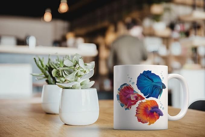 MUGBREW Betta Siamese Fighting Fishes Ceramic Coffee Mug Tea Cup, 11 OZ