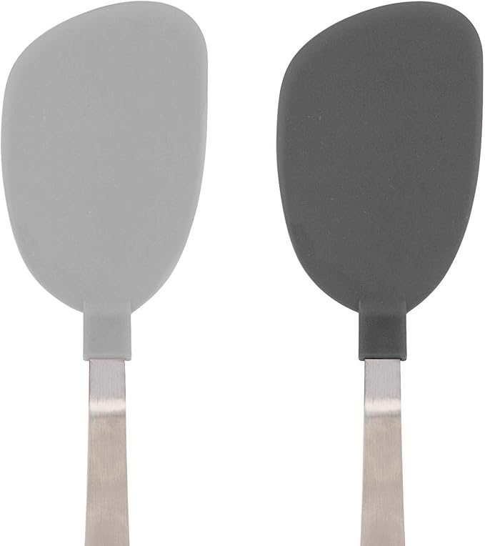 Tovolo Mini Turner Spatula with Stainless Steel Handle Set of 2 Wide Nylon Spatula for Flipping Eggs Fish Pancakes, Small Flipper Silicone Cooking Turner Charcoal & Oyster Gray