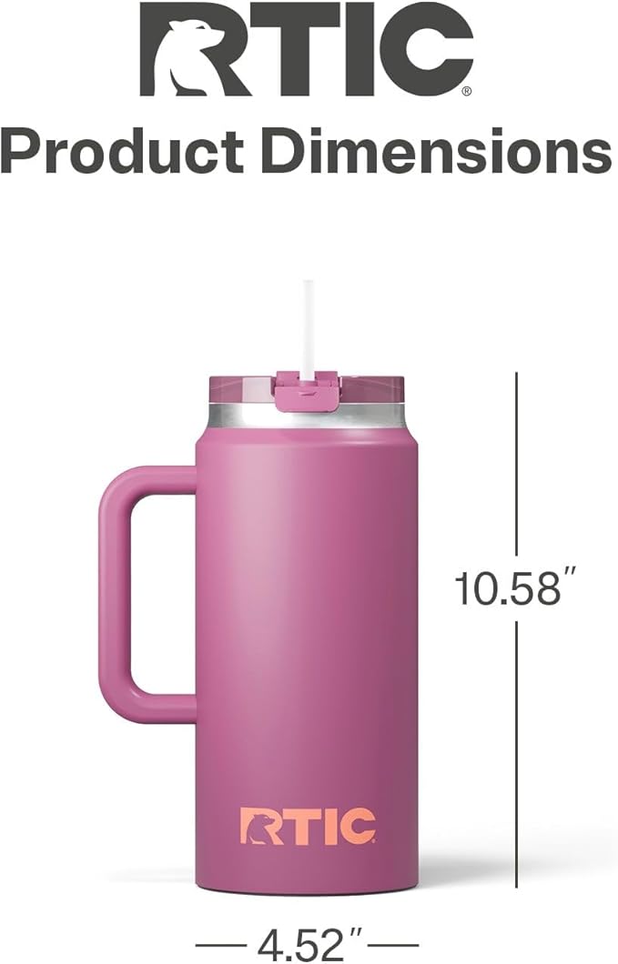 RTIC 64oz Road Trip Tumbler with Handle, Lid and Straw, Ceramic Lined, Insulated, Stainless Steel, Double Wall Vacuum-Insulation, Travel Cup, Orchid