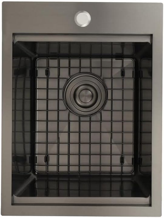 STARSTAR Workstation Ledge Topmount/Drop-in Single Bowl Black Matte Stainless Steel Kitchen/Yard/Bar/Laundry/Office Sink, With Grid, Dark Cutting Board, Strainer (15x20x10)