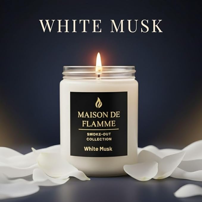 White Musk Odor-Eliminating Scented Candle, 200g/7oz White Jar – Long-Lasting Soy Wax Blend Candle for Smoke, Kitchen & Pet Odors