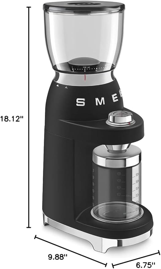 SMEG CGF11 Retro-Style Coffee Grinder – Burr Mill with 30 Grind Settings, Stainless Steel Conical Burrs, Removable Hopper – Precision Countertop Grinder for Espresso, Drip, French Press-Black