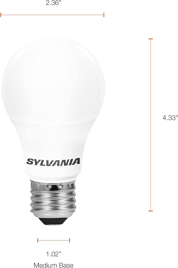 Sylvania LED Light Bulb, 60W Equivalent A19, Efficient 8.5W, Medium Base, Frosted Finish, 800 Lumens, Daylight - 4 Pack (79284)