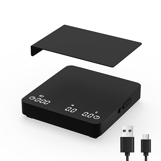 Coffee Scale, 2kg/0.1g High Precision Mini Coffee Scale with Timer, Rechargeable, for Espresso and Pour-Over Coffee