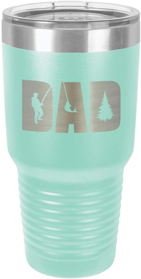 DAD KNOCKOUT FISHING Teal 30 oz Tumbler With Straw and Slide Top Lid | Stainless Steel Travel Mug | Compare To Yeti Rambler