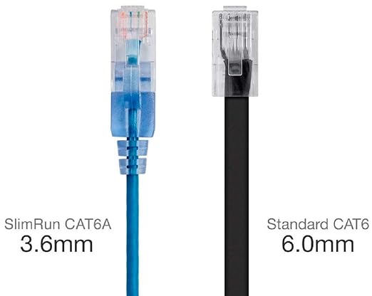 Monoprice Cat6A 25ft Blue 5-Pk Patch Cable UTP 30AWG 10G Pure Bare Copper Snagless RJ45 SlimRun Series Ethernet Cable