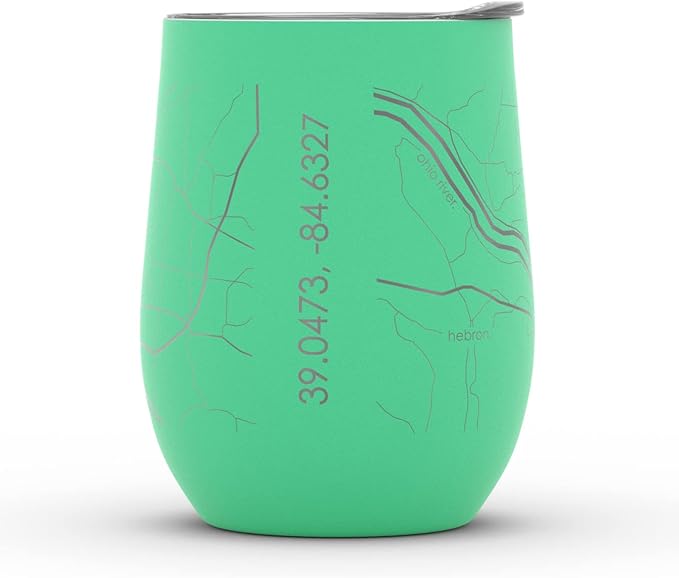 Well Told Engraved Cincinnati Ohio Map Insulated Wine Tumbler, Etched Stainless Steel Cup (12 oz, Sunday Green) City Map Insulated Tumbler, Custom Insulated Tumbler, Outdoor Drinkware