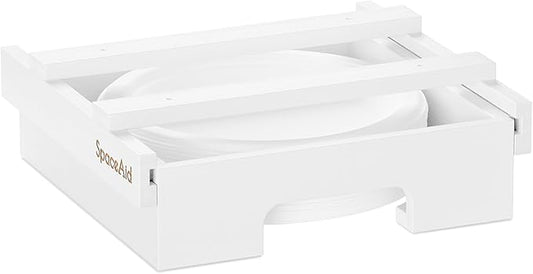 SpaceAid 9-inch Paper Plate Dispenser, Under Cabinet Bamboo Plates Holder, Kitchen Counter Vertical Dipensers Holders Countertop Caddy, White