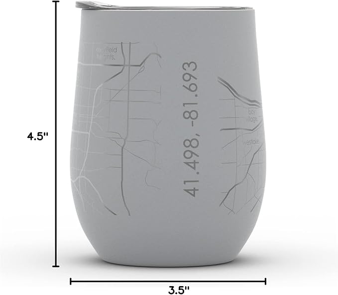 Well Told Engraved Cleveland Ohio Map Insulated Wine Tumbler, Etched Stainless Steel Cup (12 oz, Dockside Gray) City Map Insulated Tumbler, Custom Insulated Tumbler, Outdoor Drinkware