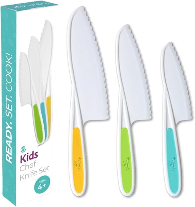Tovla Jr. Kid Safe Knife Gift Set for Real Cooking | STOCKING STUFFER |Toddler Kitchen Knives | Montessori & STEM Cooking Tools Ages 4–12 | BPA-Free, Dishwasher-Safe | Christmas and Birthday