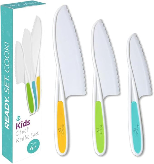 Tovla Jr. Kid Safe Knife Gift Set for Real Cooking | STOCKING STUFFER |Toddler Kitchen Knives | Montessori & STEM Cooking Tools Ages 4–12 | BPA-Free, Dishwasher-Safe | Christmas and Birthday