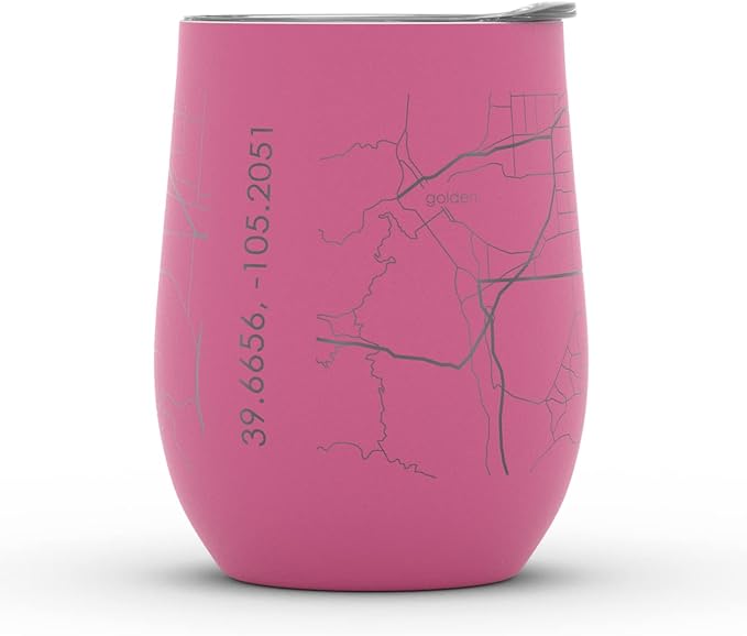 Well Told Engraved Denver Colorado Map Insulated Wine Tumbler, Etched Stainless Steel Cup (12 oz, Sunset Pink) City Map Insulated Tumbler, Custom Insulated Tumbler, Outdoor Drinkware
