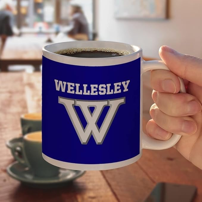 Wellesley College Primary Logo Ceramic Coffee Mug, Novelty Gift Mugs for Coffee, Tea and Hot Drinks, 11oz, White