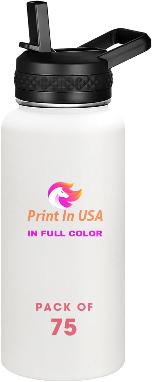 Personalized Custom Print in USA Water Bottle 75Pcs 32oz Stainless Steel Double Wall Coffee Cup with Lid & Straw Insulated Tumbler with Colorful Text Logo Photo