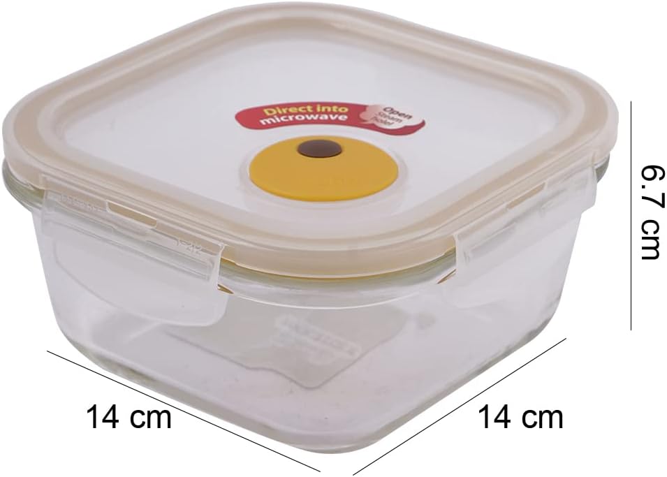 LOCK & LOCK Purely Better Glass Food Storage Container with Steam Vent Lid, Square-17 oz, Color may vary