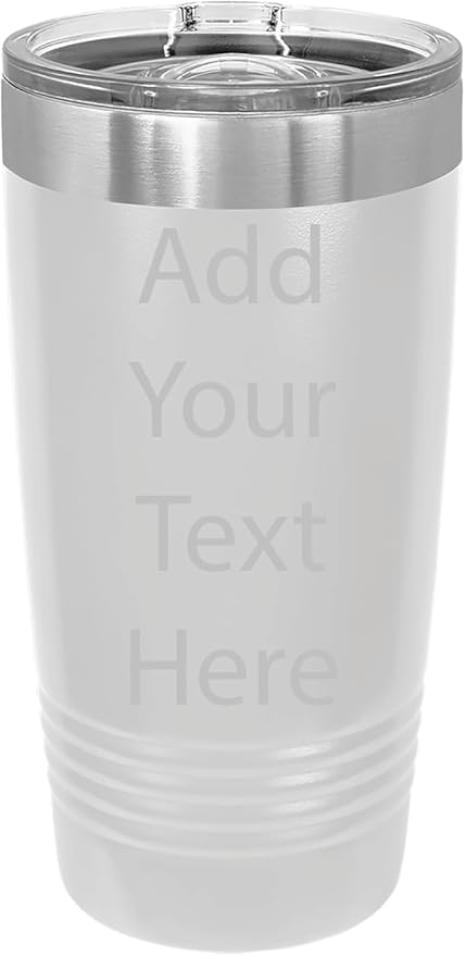 CRAZYDAISYWORLD Customized Polar Camel 20 Oz. Vacuum Insulated Ring Neck Tumbler with Slider Lid Personalized with Your Text (White)
