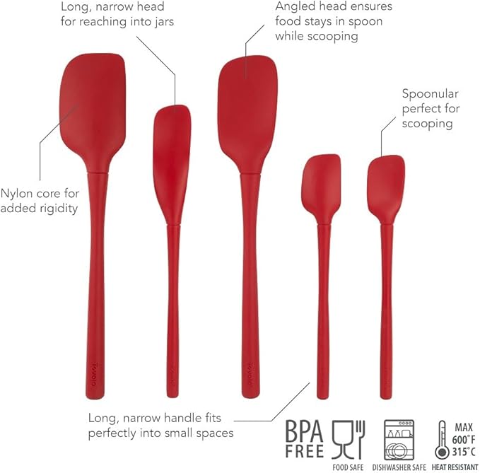Flex-Core Spatula All Silicone High Heat Resistant 5 Piece Cooking Utensils Set - Includes Non-Stick Spatula, Spoonula, Jar Scraper, and Mini | BPA-Free Kitchen | Ergonomic Design