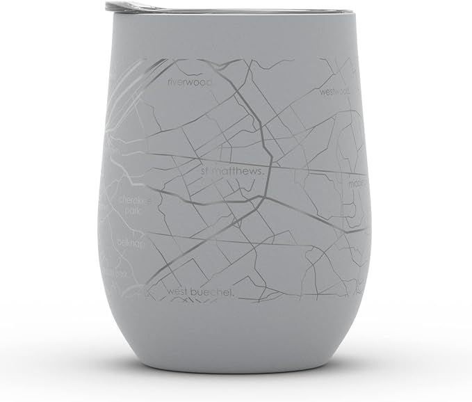 Well Told Engraved Louisville Kentucky Map Insulated Wine Tumbler, Etched Stainless Steel Cup (12 oz, Dockside Gray) City Map Insulated Tumbler, Custom Insulated Tumbler, Outdoor Drinkware